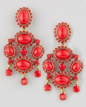 Oscar de la Renta Cabochon Drop Clip Earrings - Red.jpg
